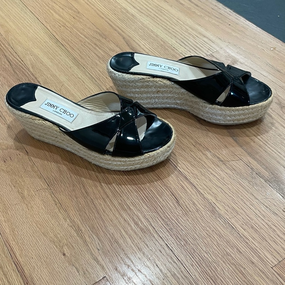 Jimmy Choo Patent Cutout Platform Espadrilles